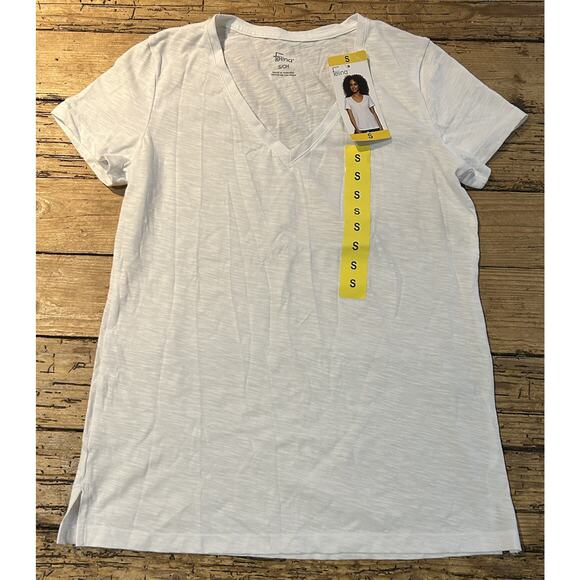 FELINA Women’s Size S V-Neck T-Shirt Slub Jersey White NWT - Picture 1 of 6